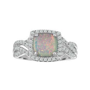 Sterling Silver Created Opal & Cubic Zirconia sz 7